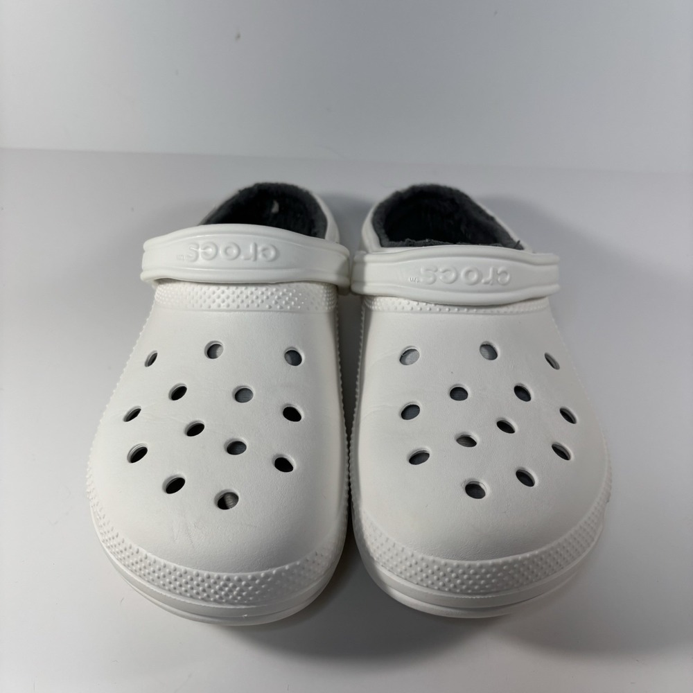 White Crocs Dual Comfort Gray Fleece Lined Clogs Shoe - Size Men's 12 - Picture 2 of 5